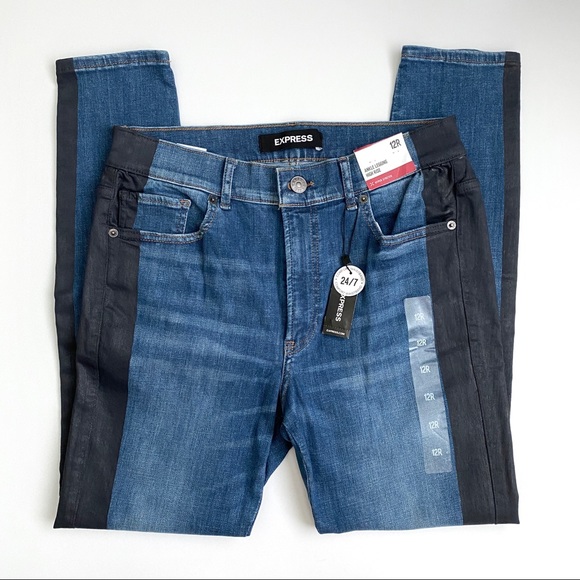 Express Denim - NWT Black Stripe High Waist Ankle Legging Jeans